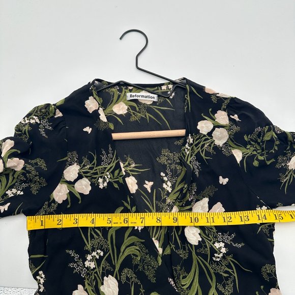 Reformation Monica Anastasia Floral Ruffle V-neck Tie Wrap Mini Dress - Picture 10 of 11